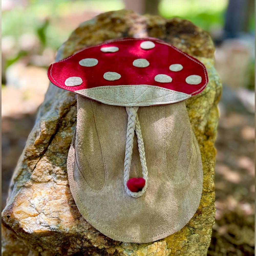 FairytaleFantasy red mushroom pouch Elfin belt pouch.Recycled suede sustainable